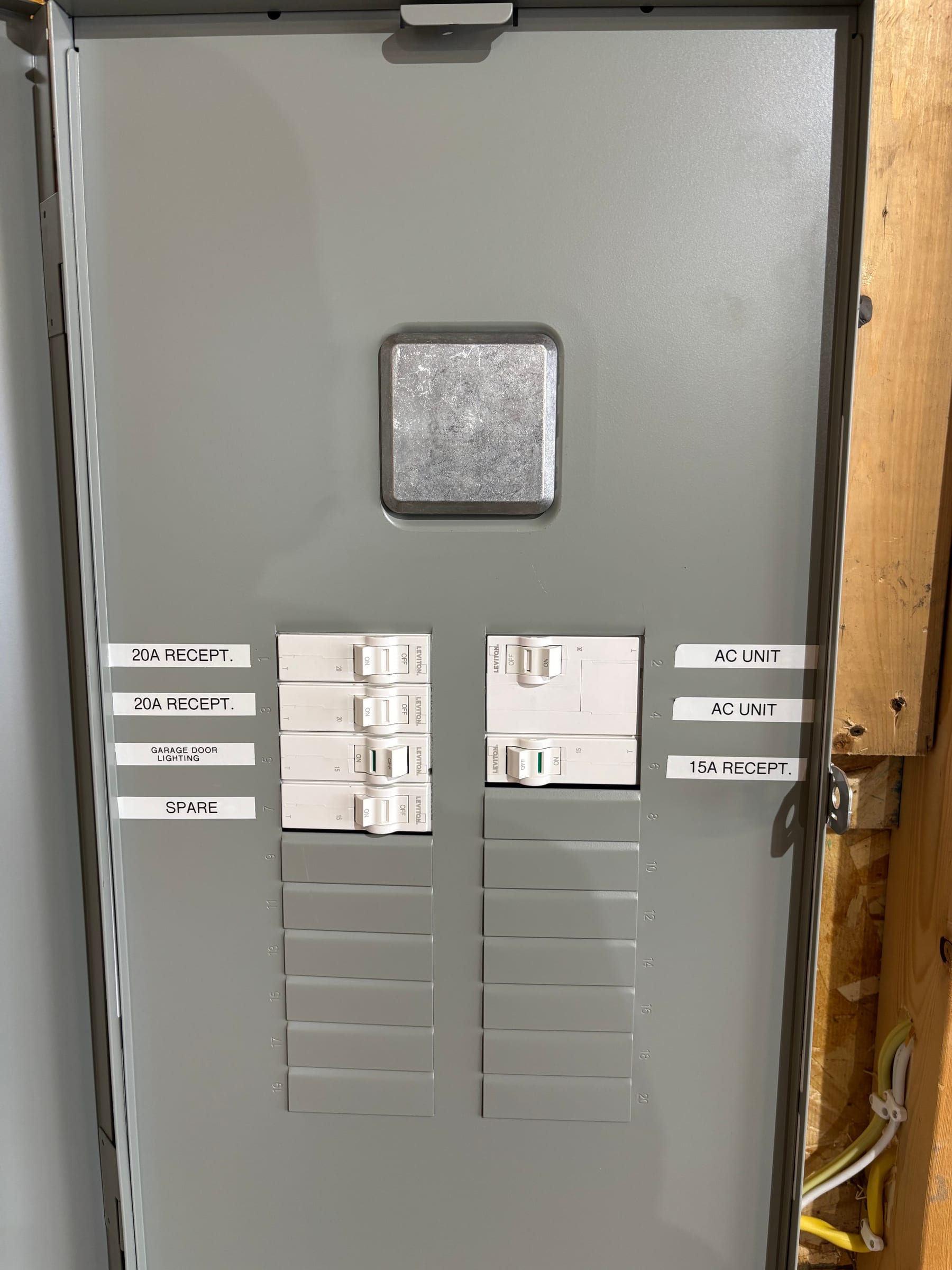 Labeled residential electrical panel with breakers, wired by Call Paul Contracting, Edmonton